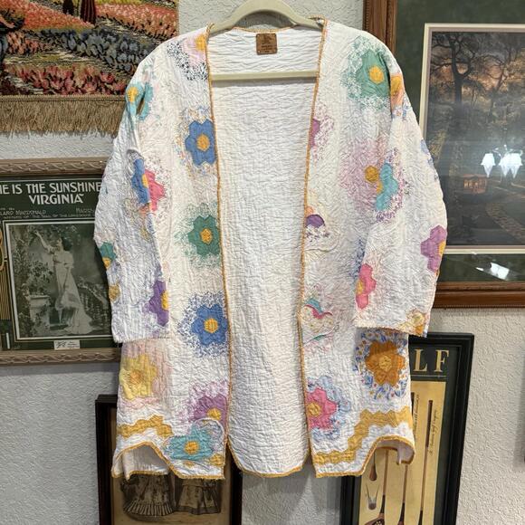 NWOT RARE 1‎ Of A Kind Jeffsjen Custom Quilt Colorful Artist Cardigan Size Large